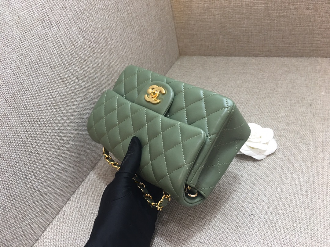 Small Classic Flap Lambskin Bag A01116 Dark Green/Gold